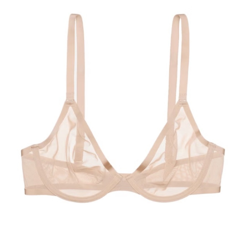 Brand New CUUP The Plunge Mesh Bra SAND Beige Nude Blush Pearl Sheer Underwire